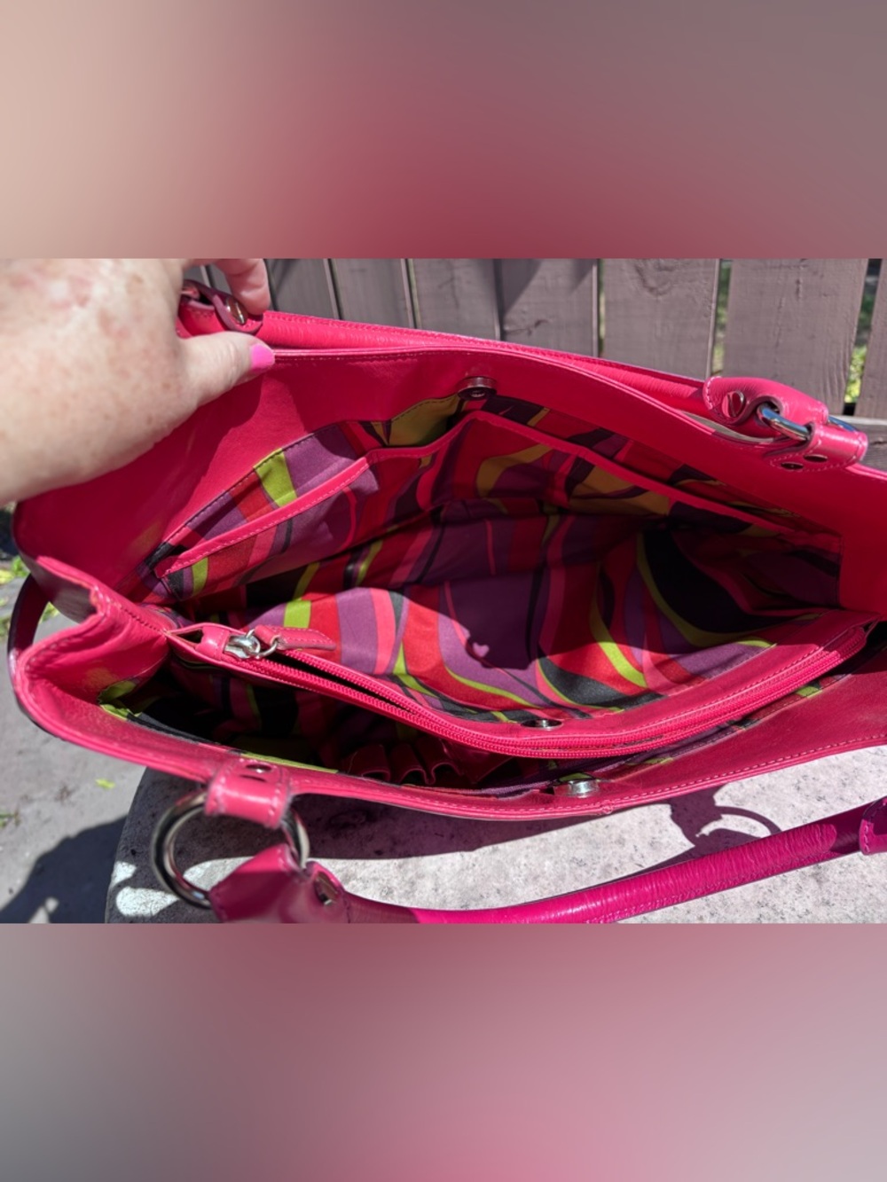 Nordstrom’s Pink Leather Shoulder Tote with Front Buckle Pockets - Picture 7 of 11